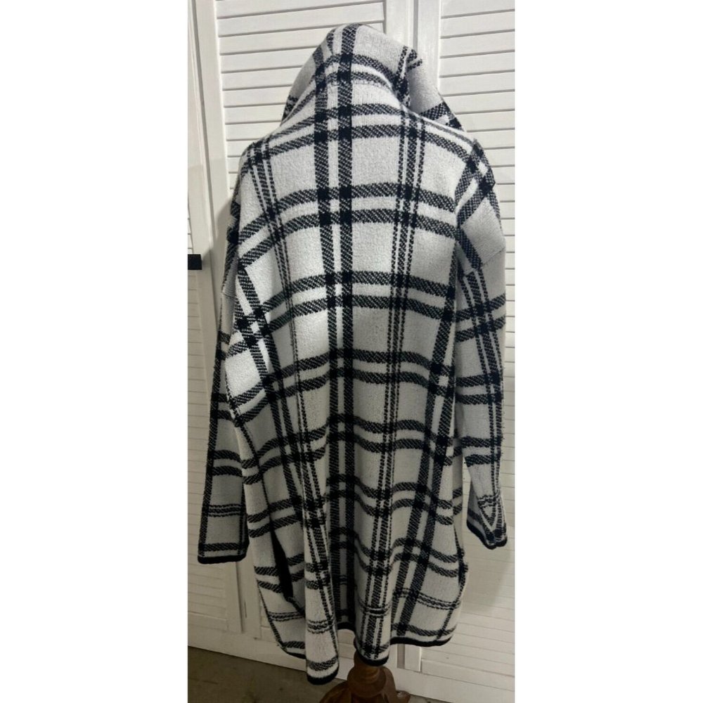 & Me Long Line Jacket White Black Size M/L Check Style - Picture 9 of 12